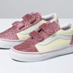 Vans OLD SKOOL V GLITTER SHOE pink glitter two tone size 2 EUC